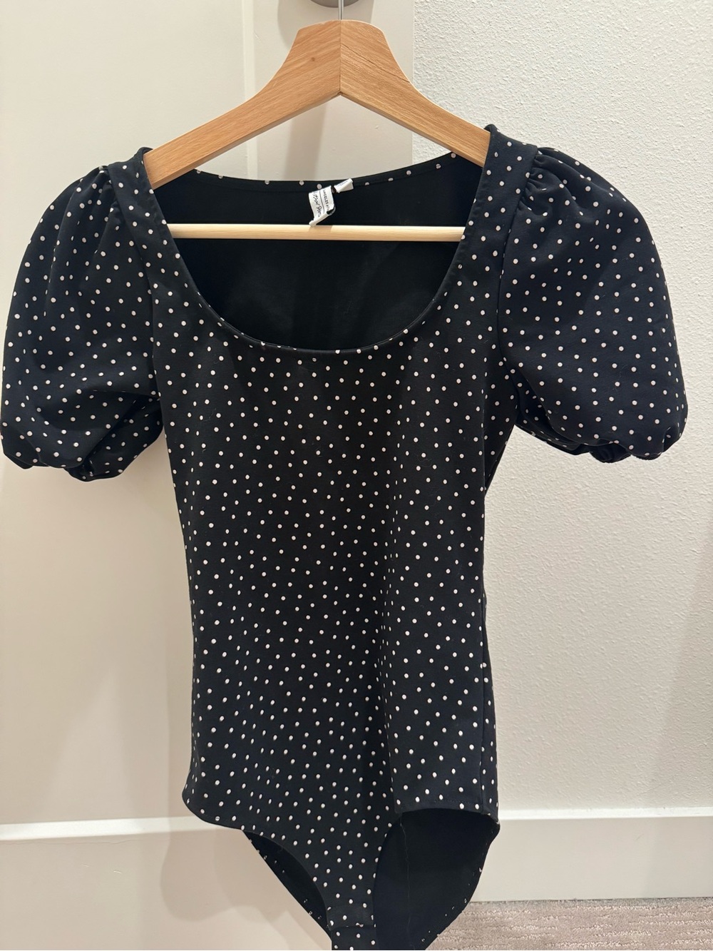 & Other Stories Black Polka Dot Puff Sleeve Bodysuit Women’s XS
